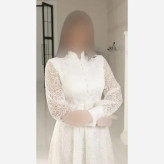 لباس میدی مجلسی زنانه دانتل قیطونی کاپدار کمربندار رنگ سفید و سورمه ای
