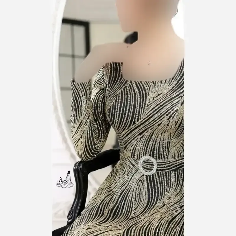 پیراهن ماکسی زنانه سایز بزرگ شاین برجسته کمربنددار قد 150