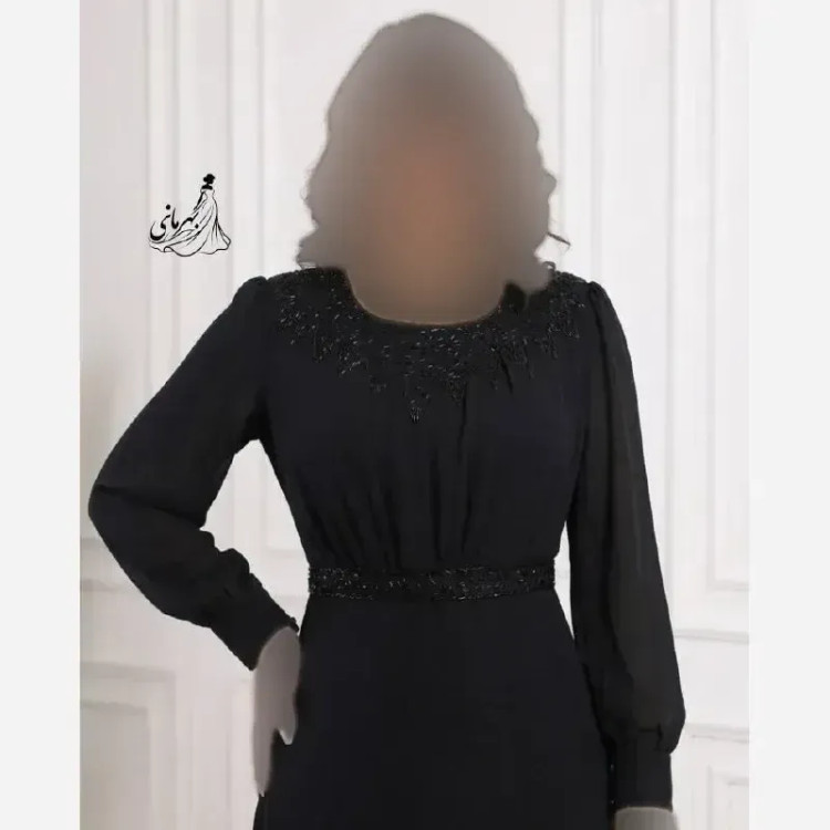 پیراهن مجلسی زنانه کرپ حریر منجوق دوزی شده مشکی سایز بزرگ