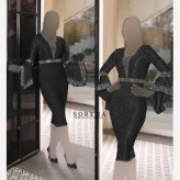 پیراهن مجلسی زنانه مدل دلینا جنس لمه رنگ مشکی سایز 38 تا 40