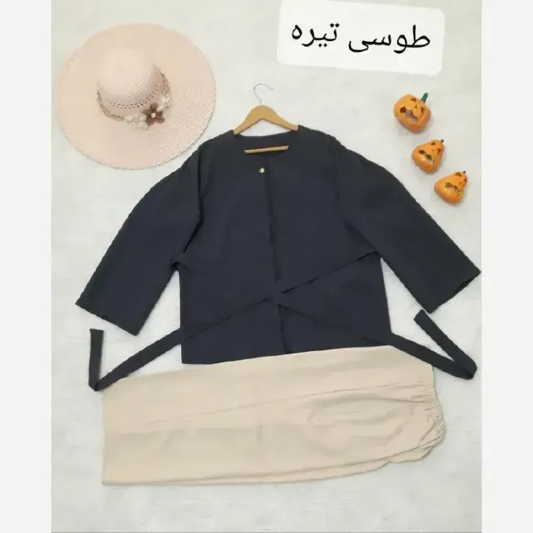 مانتو شلوار مازراتی شنیا کمربند دار سایز فری تا 46