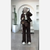 کت شلوار زنانه مخمل بیسکویتی گرم بالا فری سایز