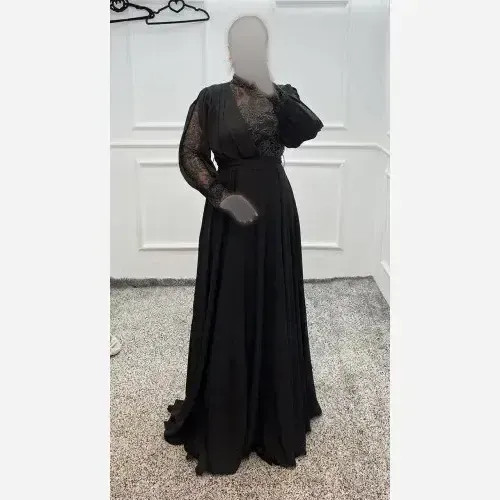 پیراهن ماکسی زنانه کرپ حریر مشکی مدل پاریس سایز 1 و 2