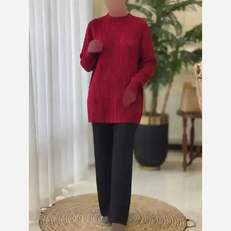 پلیور بافت زنانه مدل گپ مارپیچی بلند فری سایز ریزبافت