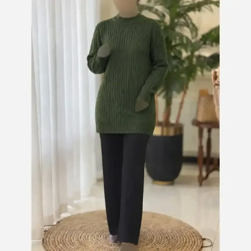 پلیور بافت زنانه مدل گپ مارپیچی بلند فری سایز ریزبافت