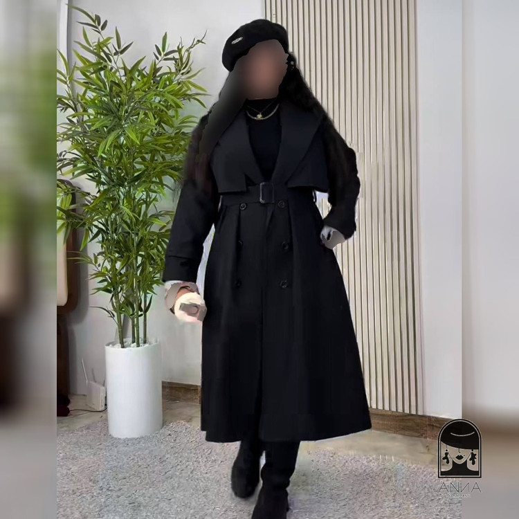 پوشاک زنانه مدل بارونی بلند استر دار جنس پرادو فری سایز 36 42