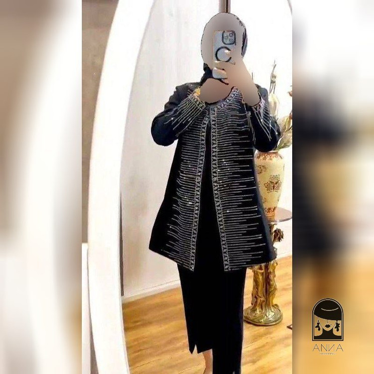 ست کت شلوار زنانه مدل مجلسی خوشه جنس مازراتی گِرم بالا فری سایز 40 تا 44