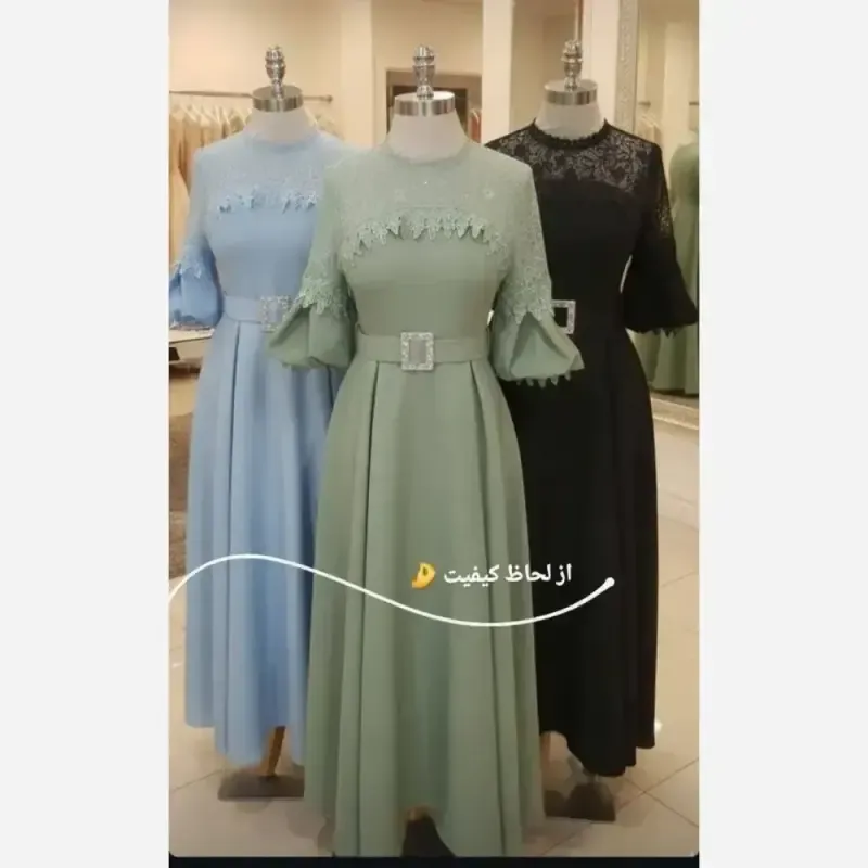 ماکسی مجلسی زنانه مدل جانان کرپ مازراتی کمربند دار
