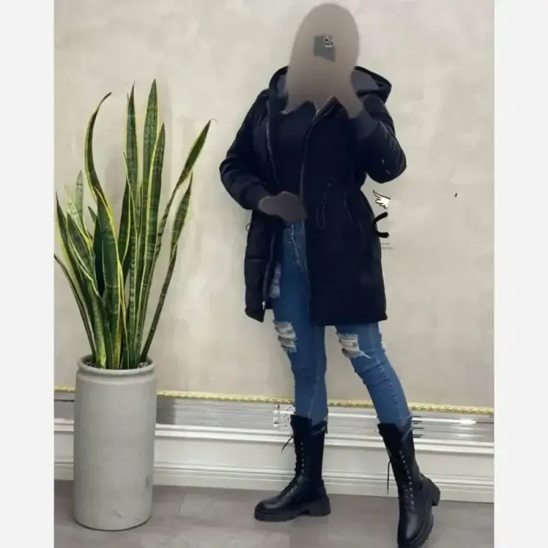 کاپشن لیوسا سیلیکونی داخل ببعی کلاه دار رنگ مشکی سایز فری 38 تا 46