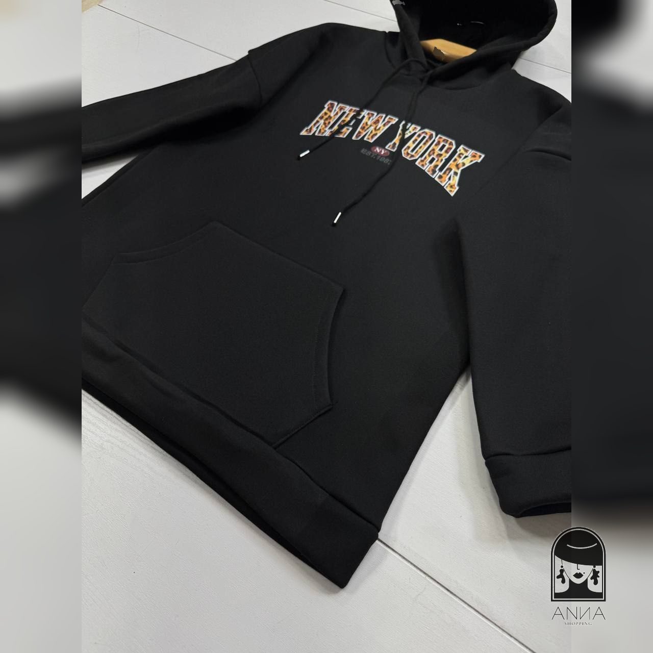 هودی زنانه مدل new york پلنگی جنس دورس تو کرکی فری سایز