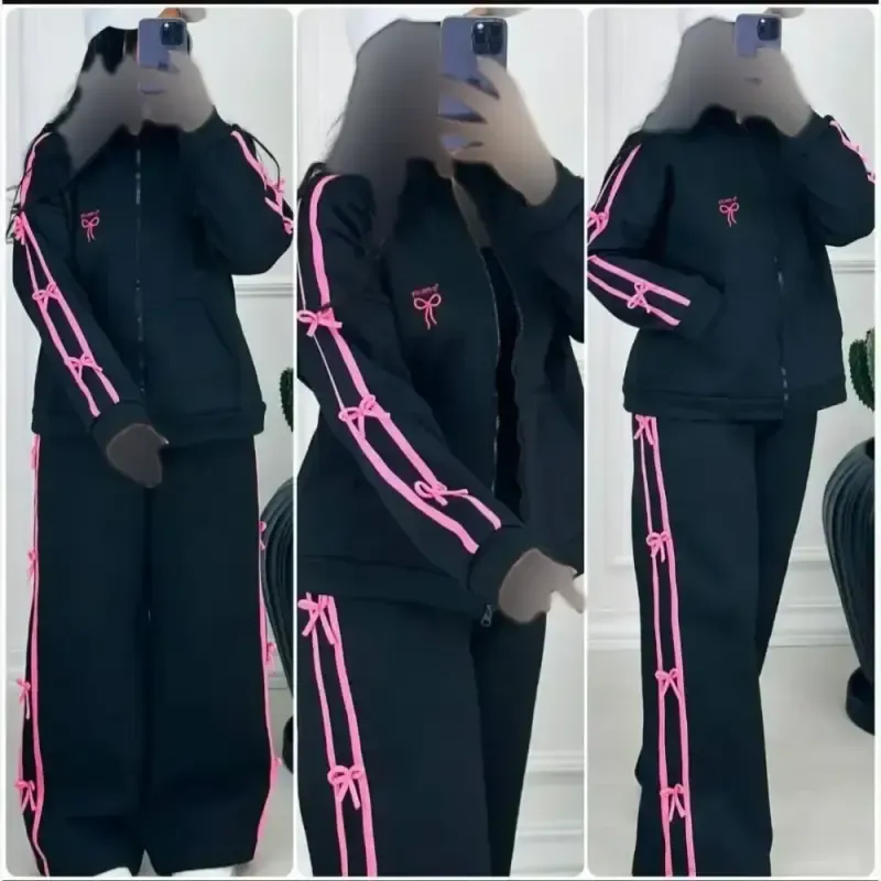 ست سویشرت شلوار زنانه دورس تو کرکی گرم بالا مشکی سایز فری 38 تا 46