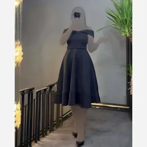 پیراهن میدی زنانه جنس ساندویچی قد 120 رنگ مشکی و سبز