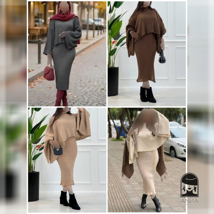 ست بافت زنانه جنس بافت اکرلیک گرم بالا فری سایز 38تا50