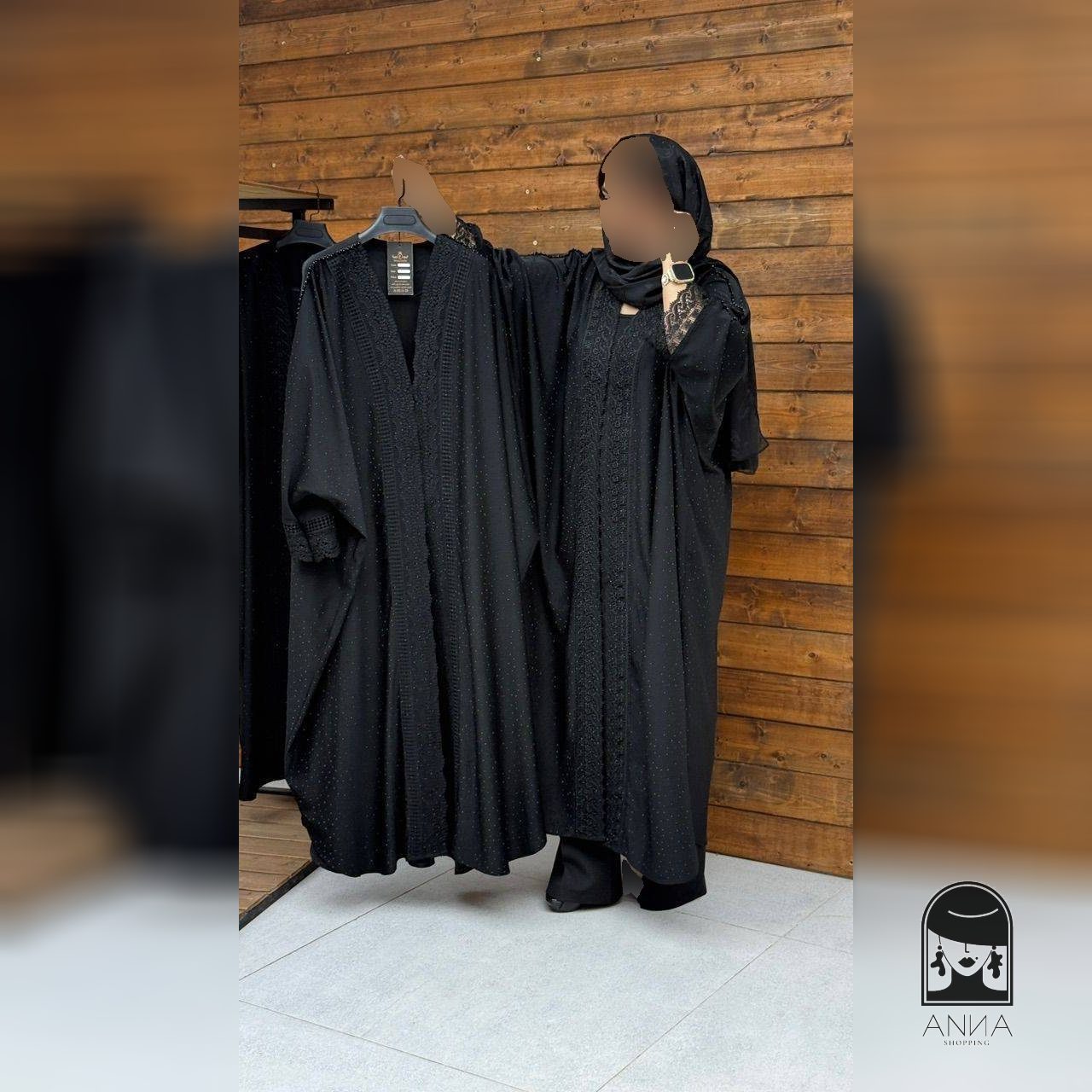 مانتو عبایی زنانه مدل جواهر جنس کرپ الیزه فول نگین کاری شده فری سایز