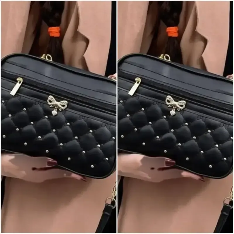 کیف دستی و دوشی زنانه مدل پاندورا چرم مشکی جادار و مجلسی