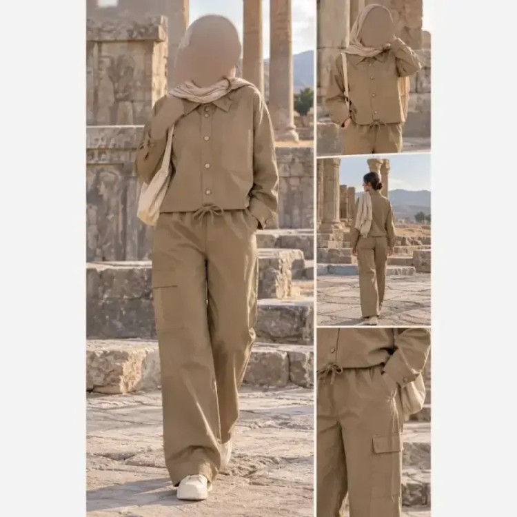 ست پاییزه کت و شلوار بگ کتان درجه یک