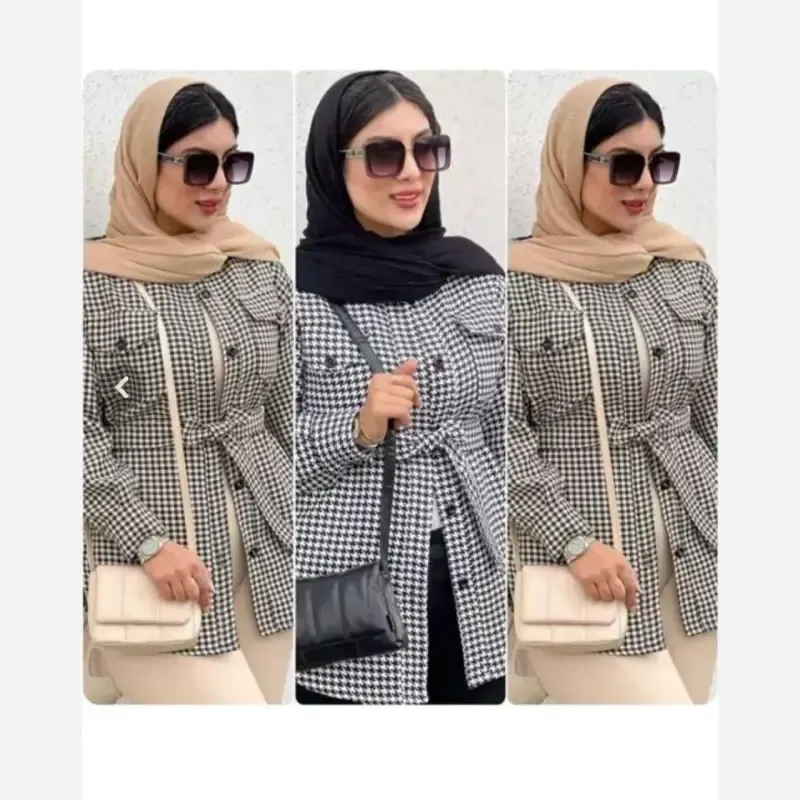 مانتو شکت زنانه پشمی موهر دار پیردوپل کمربنددار ثریا فری سایز