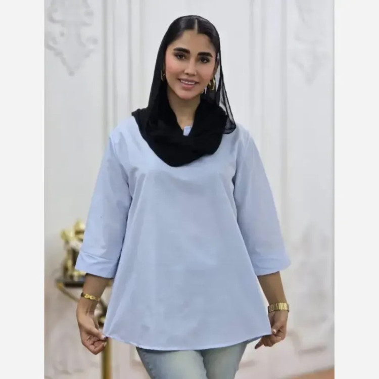 شومیز نخی ساده و دیپلمات یقه کوبایی فری سایز زنانه