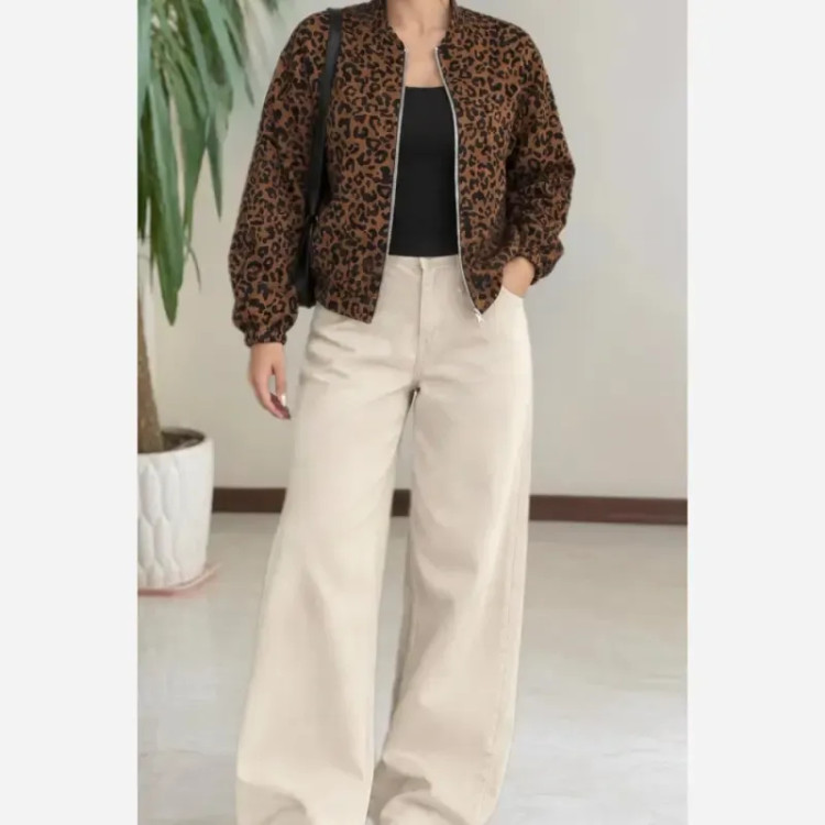 سویشرت بامبر کتان پلنگی گرم بالا سایز 38 تا 46