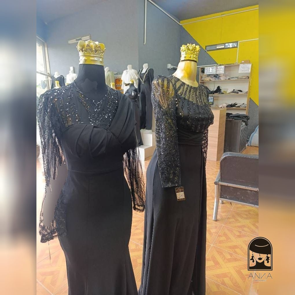 پوشاک زنانه مدل سونیا جنس پولک ملیله ای و قواصی گرم مزون دوزی شده با کاپ بالا سایز ۱ تا ۳
