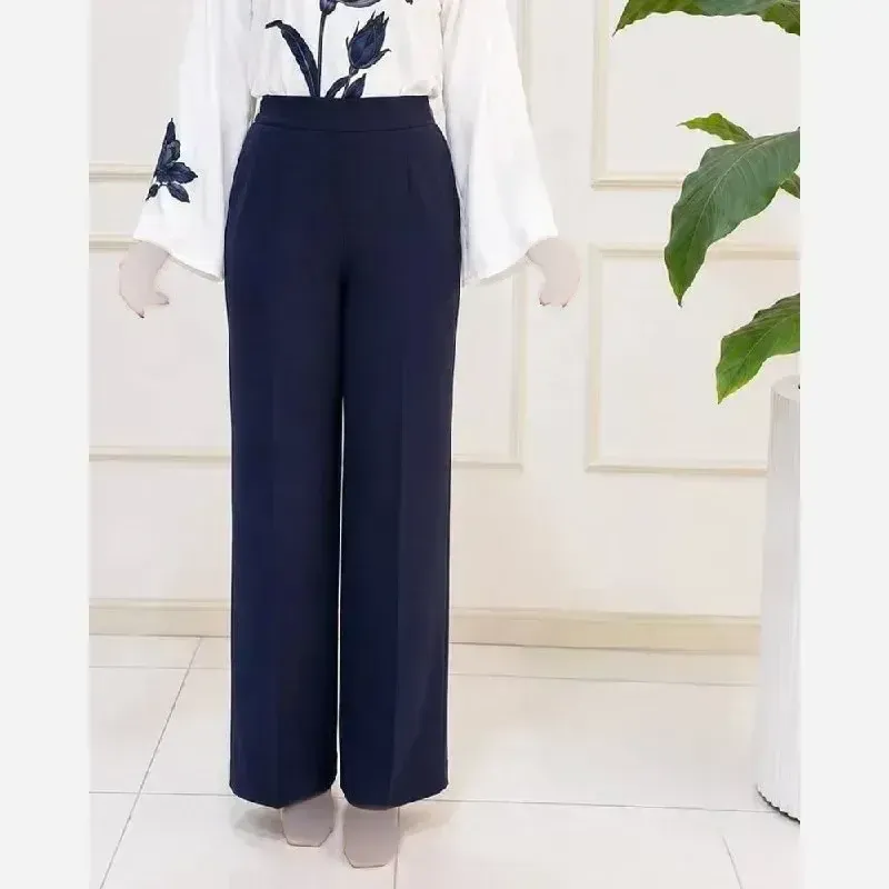 شلوار نیم بگ زنانه پارچه مازراتی رنگ مشکی و سورمه ای و قهوه ای پشت کمر کش
