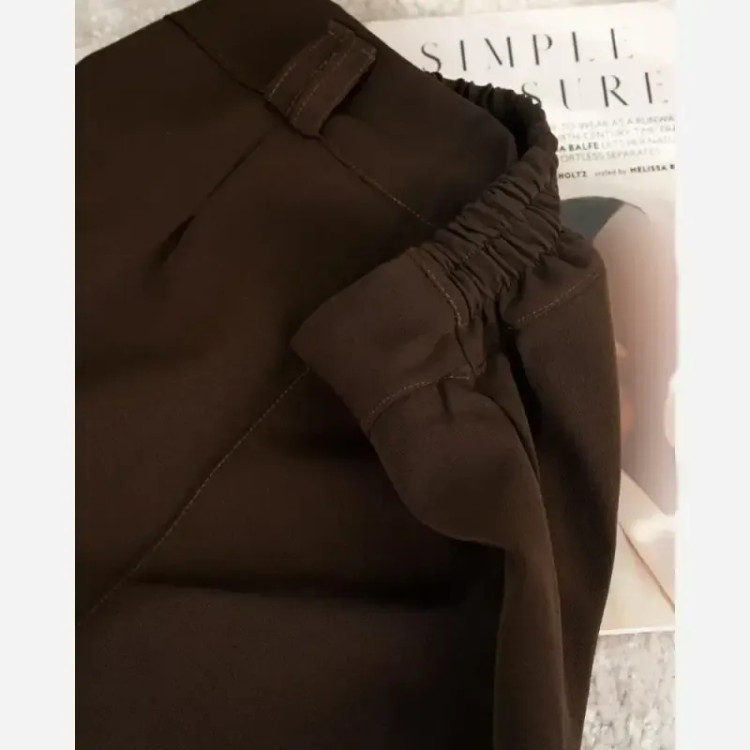 شلوار نیم بگ زنانه پارچه مازراتی رنگ مشکی و سورمه ای و قهوه ای پشت کمر کش