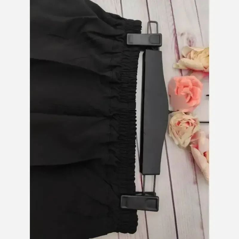 شلوار نیم بگ زنانه پارچه مازراتی رنگ مشکی و سورمه ای و قهوه ای پشت کمر کش