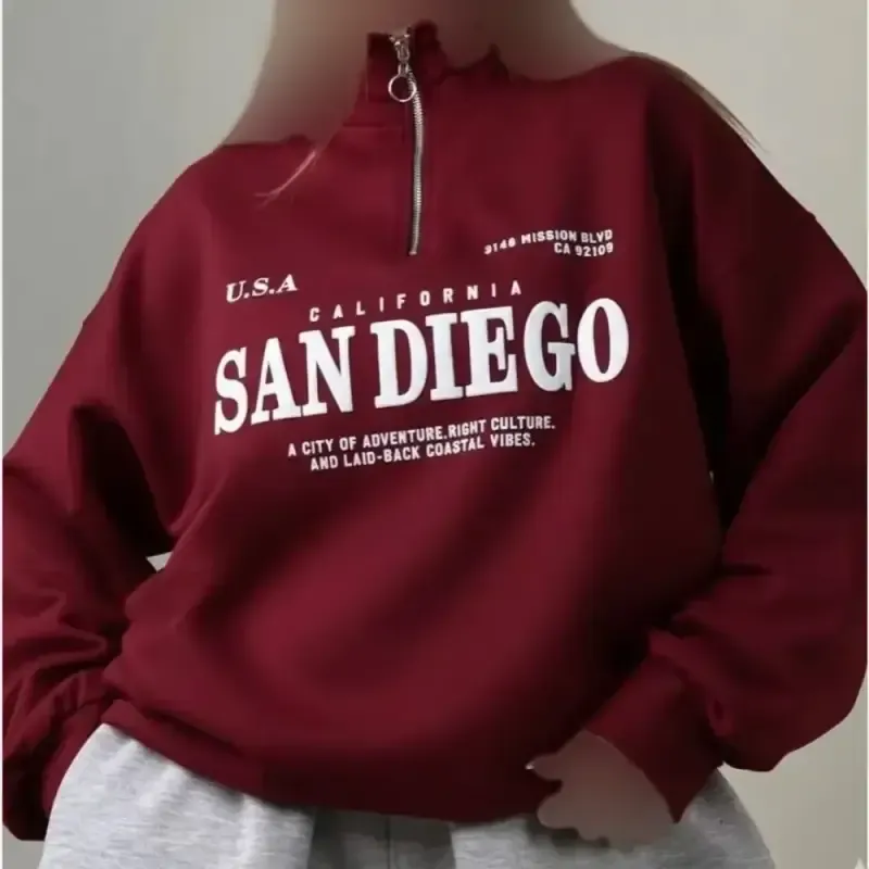 دورس نیم زیپ زنانه طرح SAN DIEGO توکرکی اسپان سه نخ فری سایز