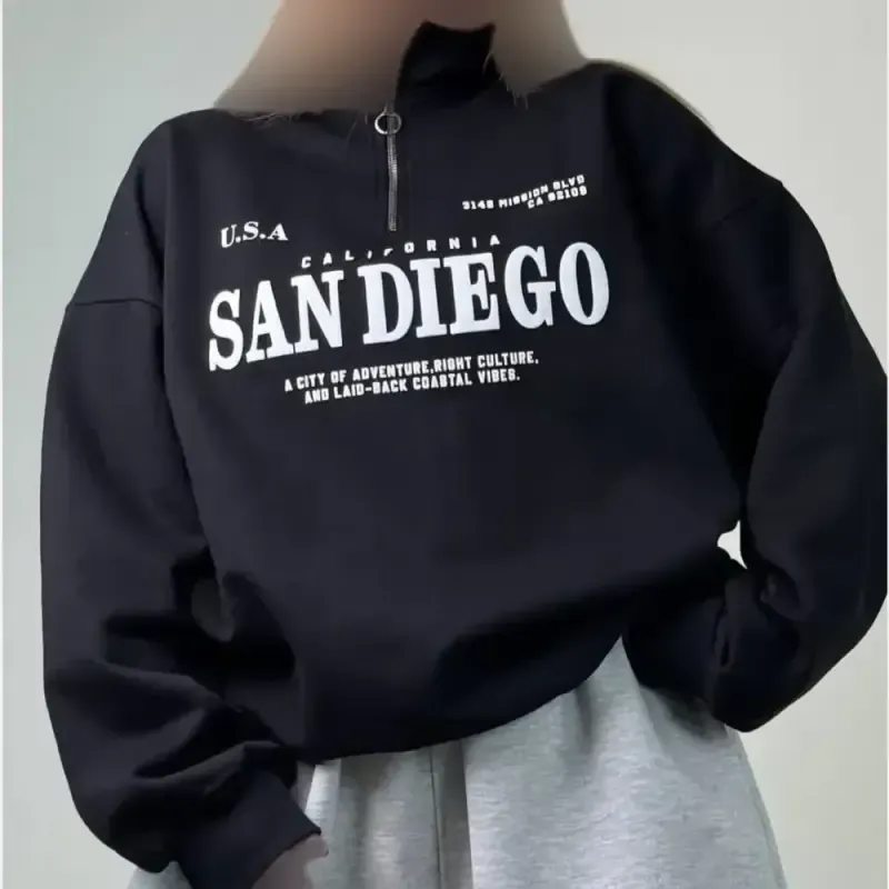 دورس نیم زیپ زنانه طرح SAN DIEGO توکرکی اسپان سه نخ فری سایز