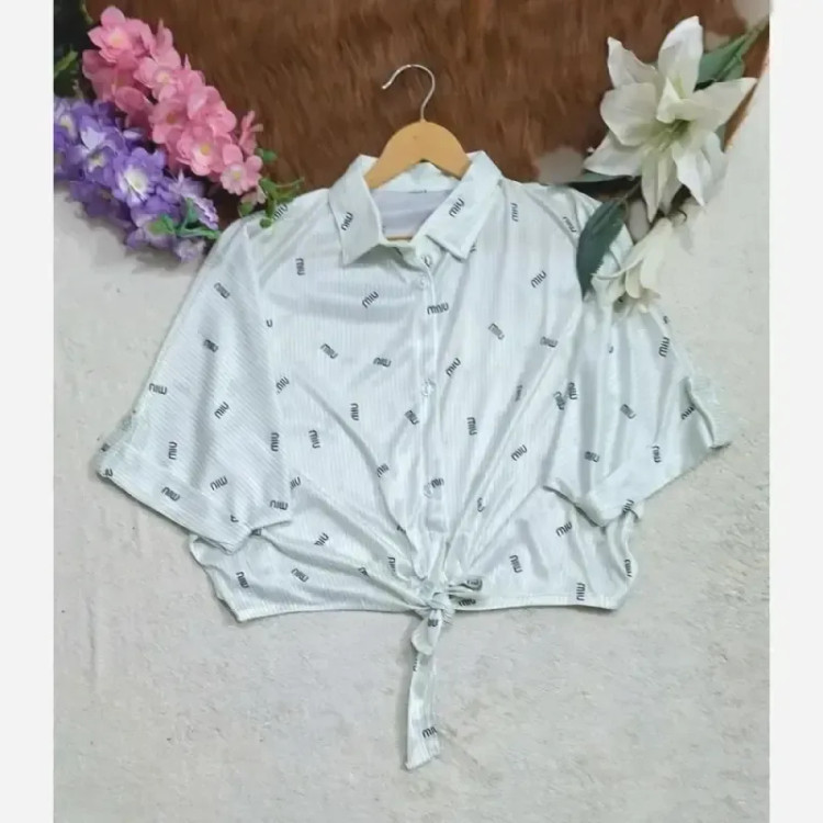 شومیز گره ای راه راه miu میو جنس پری صابونی کریستالی سایز فری سایه 38 تا 48