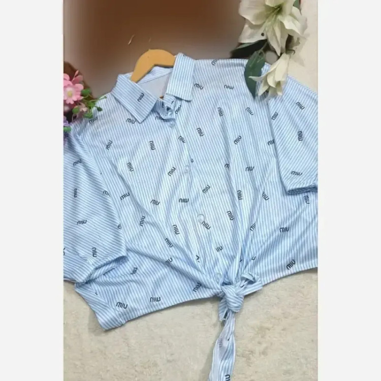 شومیز گره ای راه راه miu میو جنس پری صابونی کریستالی سایز فری سایه 38 تا 48