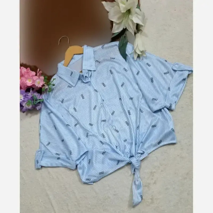 شومیز گره ای راه راه miu میو جنس پری صابونی کریستالی سایز فری سایه 38 تا 48