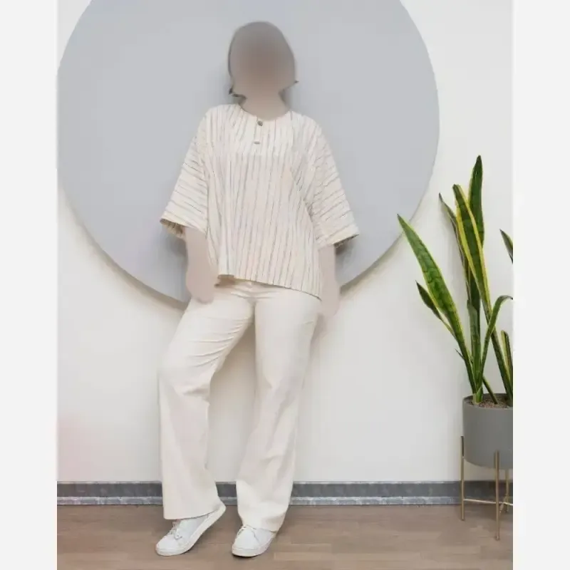 شومیز قواره دار راه راه لنین درجه یک فری سایز