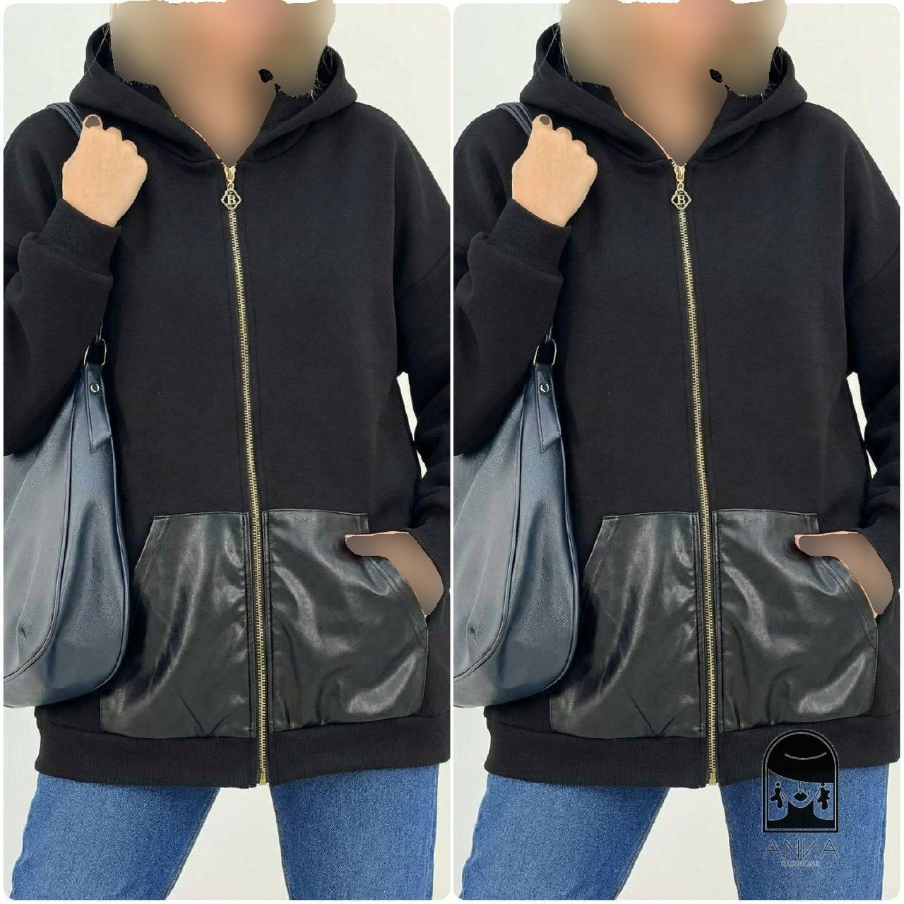 سویشرت زنانه مدل جیب چرم جنس دورس توکرکی فری سایز