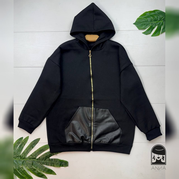 سویشرت زنانه مدل جیب چرم جنس دورس توکرکی فری سایز