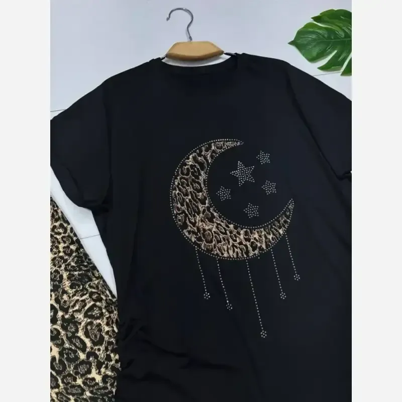 ست بلوز و شلوار زنانه ویسکوز الیزه کش طرح star moon سایز فری 38 تا 50