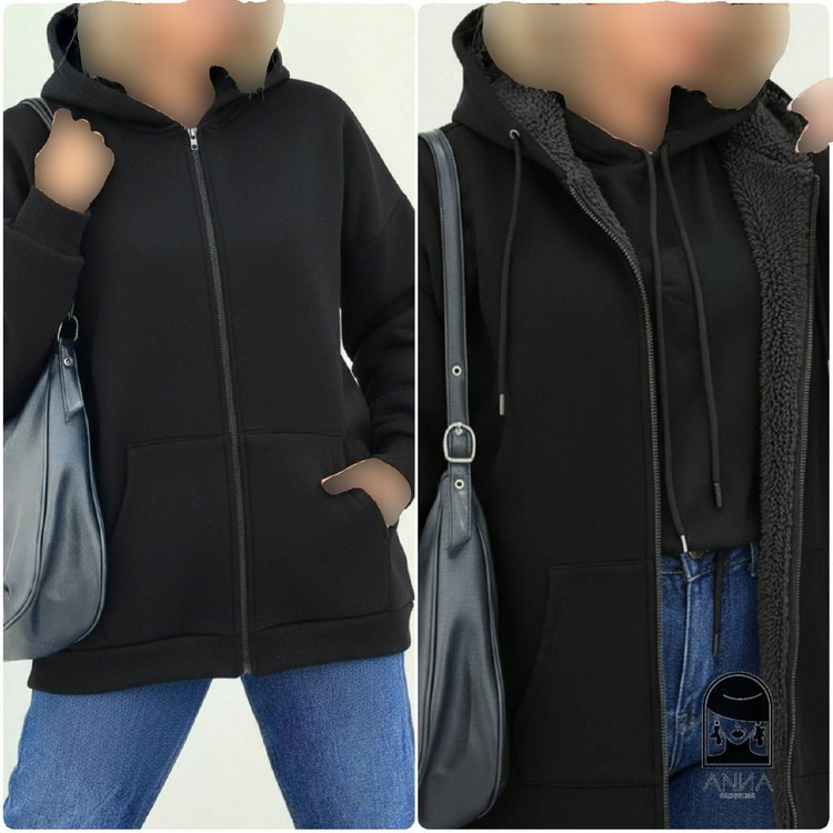 سویشرت زنانه مدل جلوزیپ ساده جنس دورس توکرکی فری سایز