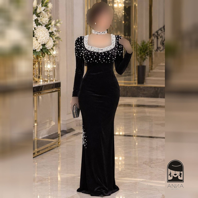 ماکسی زنانه مدل لنا گردنبندی جنس مخمل مرواریدی سایز ۱ تا ۳