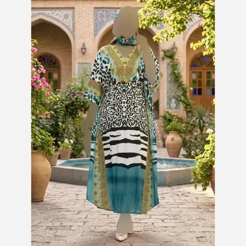 پیراهن عبایی مجلسی زنانه جنس سوپر الیزه گرم بالا نگین دار فری سایز