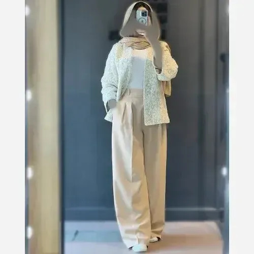 ست کت و شلوار مجلسی زنانه جنس گیپور دانتل و شلوار مازراتی