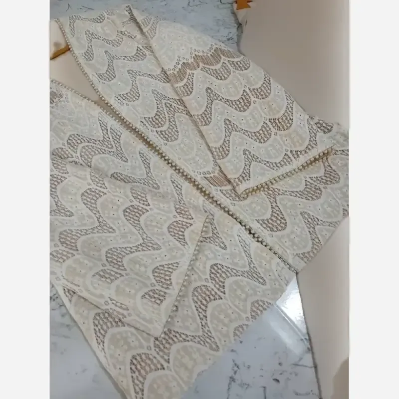 ست کت و شلوار مجلسی زنانه جنس گیپور دانتل و شلوار مازراتی