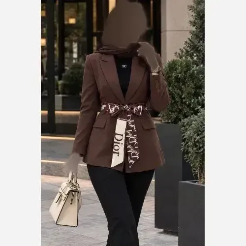کت تک زنانه دوین جنس بزیاق با کمربند رنگبندی متنوع