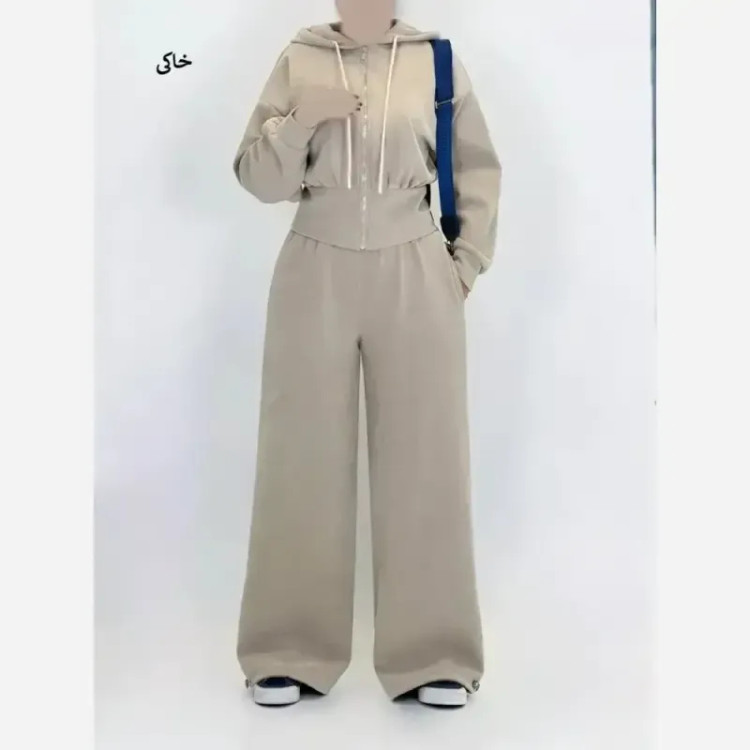ست پاییزی زنانه ضخیم و گرم هودی کلاهدار و شلوار جاگر یا بگ فریسایز فوتر اویشو دورو
