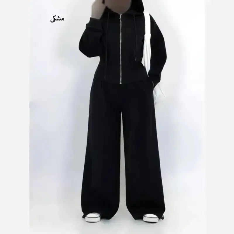ست پاییزی زنانه ضخیم و گرم هودی کلاهدار و شلوار جاگر یا بگ فریسایز فوتر اویشو دورو