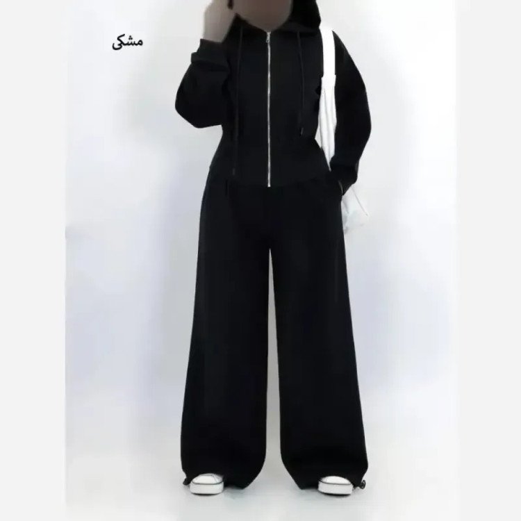 ست پاییزی زنانه ضخیم و گرم هودی کلاهدار و شلوار جاگر یا بگ فریسایز فوتر اویشو دورو
