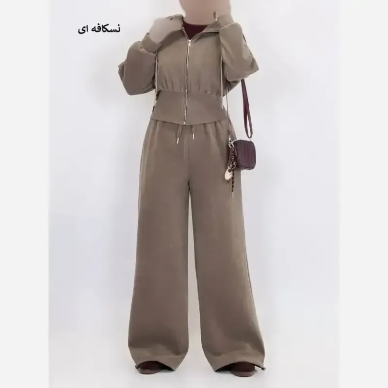 ست پاییزی زنانه ضخیم و گرم هودی کلاهدار و شلوار جاگر یا بگ فریسایز فوتر اویشو دورو