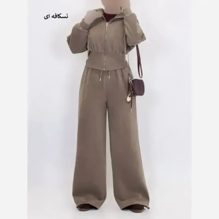 ست پاییزی زنانه ضخیم و گرم هودی کلاهدار و شلوار جاگر یا بگ فریسایز فوتر اویشو دورو