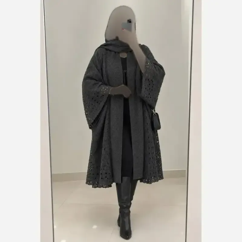 پالتو زنانه مدل ناز پارچه هرمس استردار گلدوزی شده سایز 38 تا 48