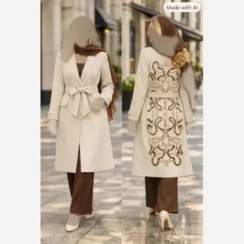 پالتو زنانه مدل ناز پارچه هرمس استردار گلدوزی شده سایز 38 تا 48