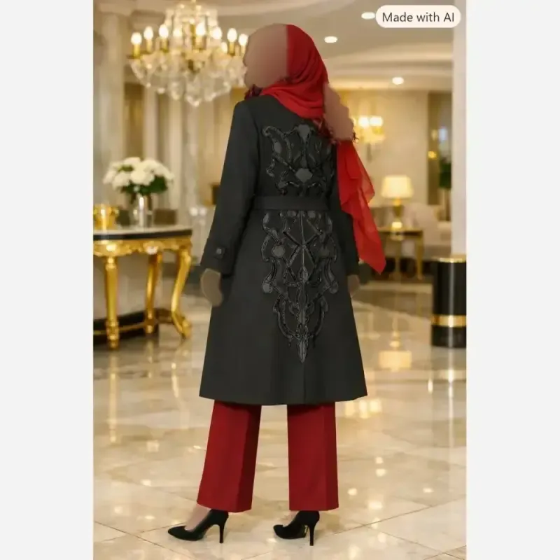 پالتو زنانه مدل ناز پارچه هرمس استردار گلدوزی شده سایز 38 تا 48